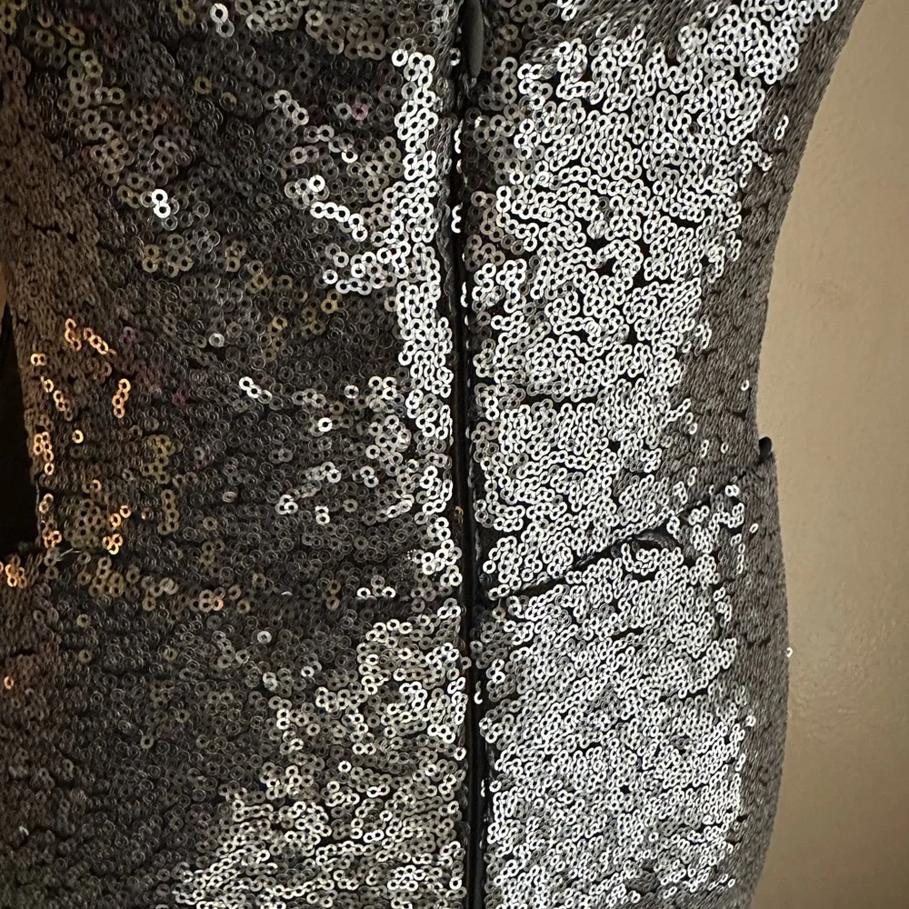 Fashion Nova Silver Sequin Spaghetti Strap Prom Dress - Picture 3 of 5
